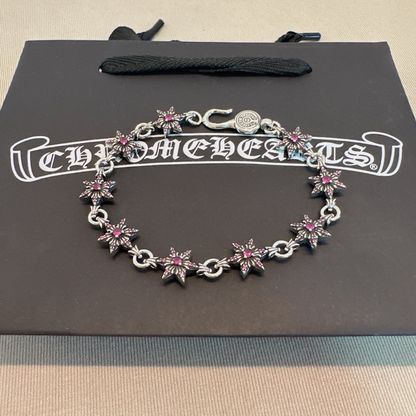 Chrome Hearts Silver Bracelet with Red Stones